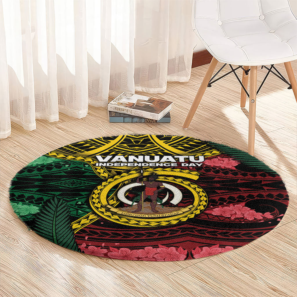 Vanuatu Independence Day Round Carpet Boar Tusk Warrior Tribal Floral Patterns DT05 - Polynesian Pride