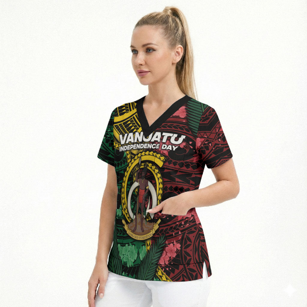 Personalised Vanuatu Independence Day Scrub Top Boar Tusk Warrior Tribal Floral Patterns DT05 - Polynesian Pride