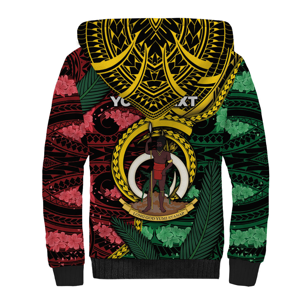Personalised Vanuatu Independence Day Sherpa Hoodie Boar Tusk Warrior Tribal Floral Patterns DT05 - Polynesian Pride