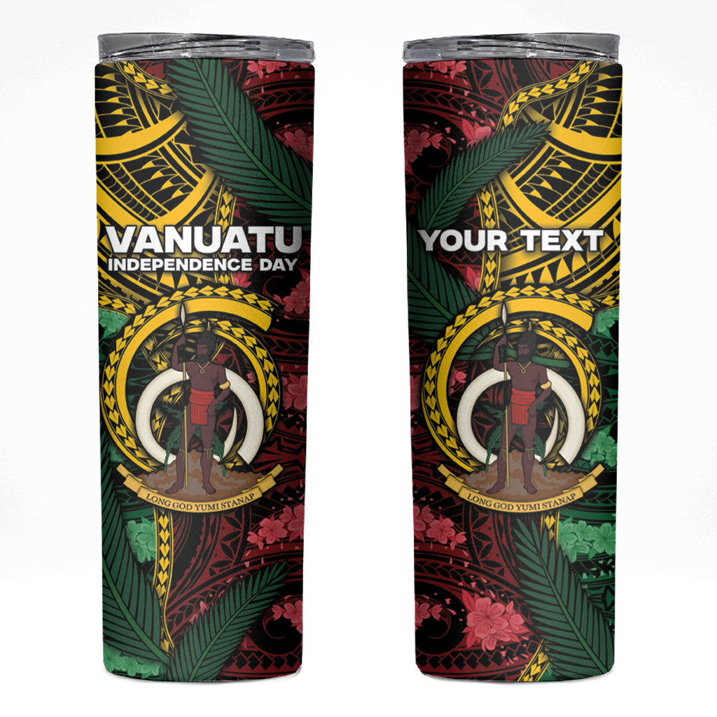 Personalised Vanuatu Independence Day Skinny Tumbler Boar Tusk Warrior Tribal Floral Patterns DT05 Multicolor - Polynesian Pride