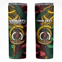 Personalised Vanuatu Independence Day Skinny Tumbler Boar Tusk Warrior Tribal Floral Patterns DT05 Multicolor - Polynesian Pride