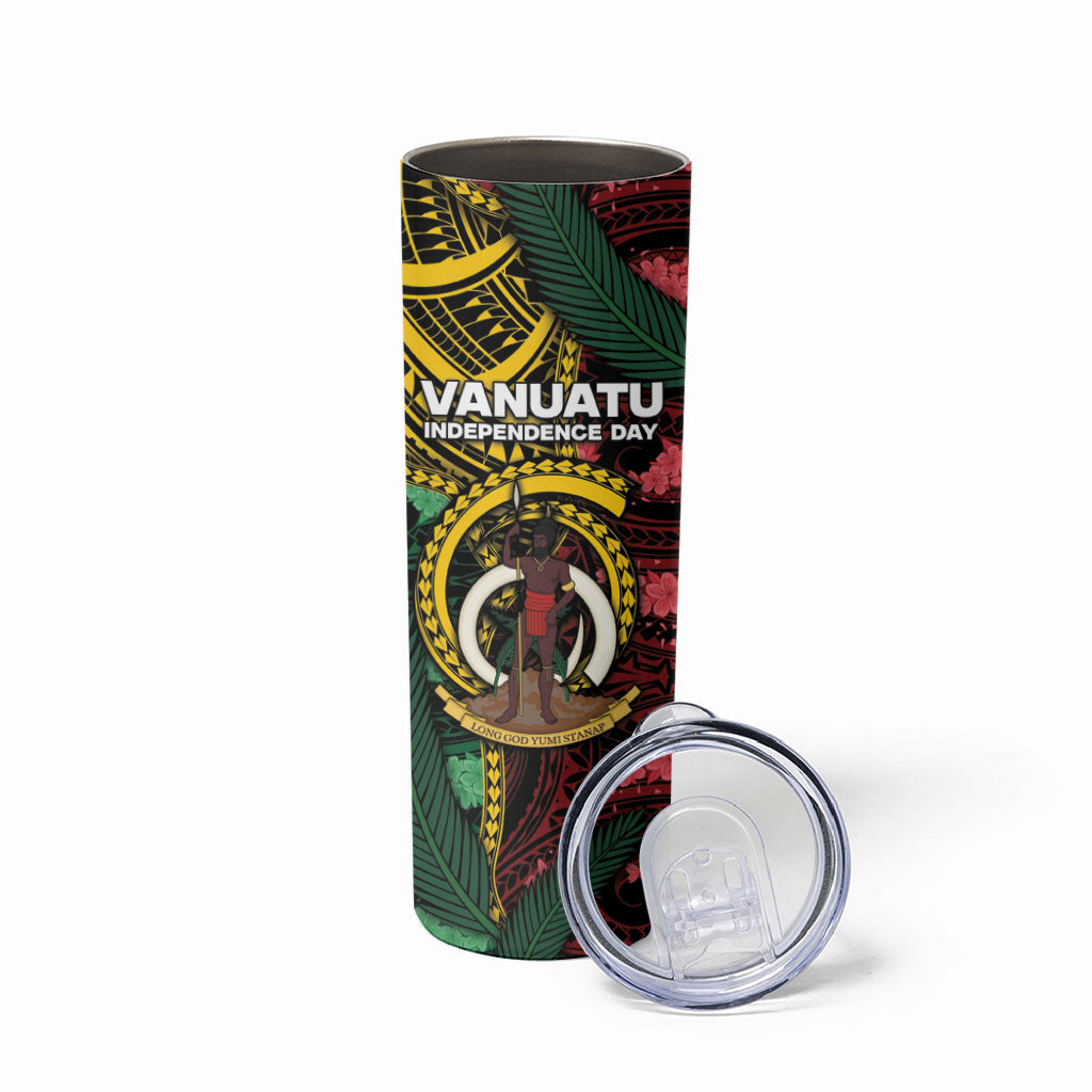 Personalised Vanuatu Independence Day Skinny Tumbler Boar Tusk Warrior Tribal Floral Patterns DT05 - Polynesian Pride