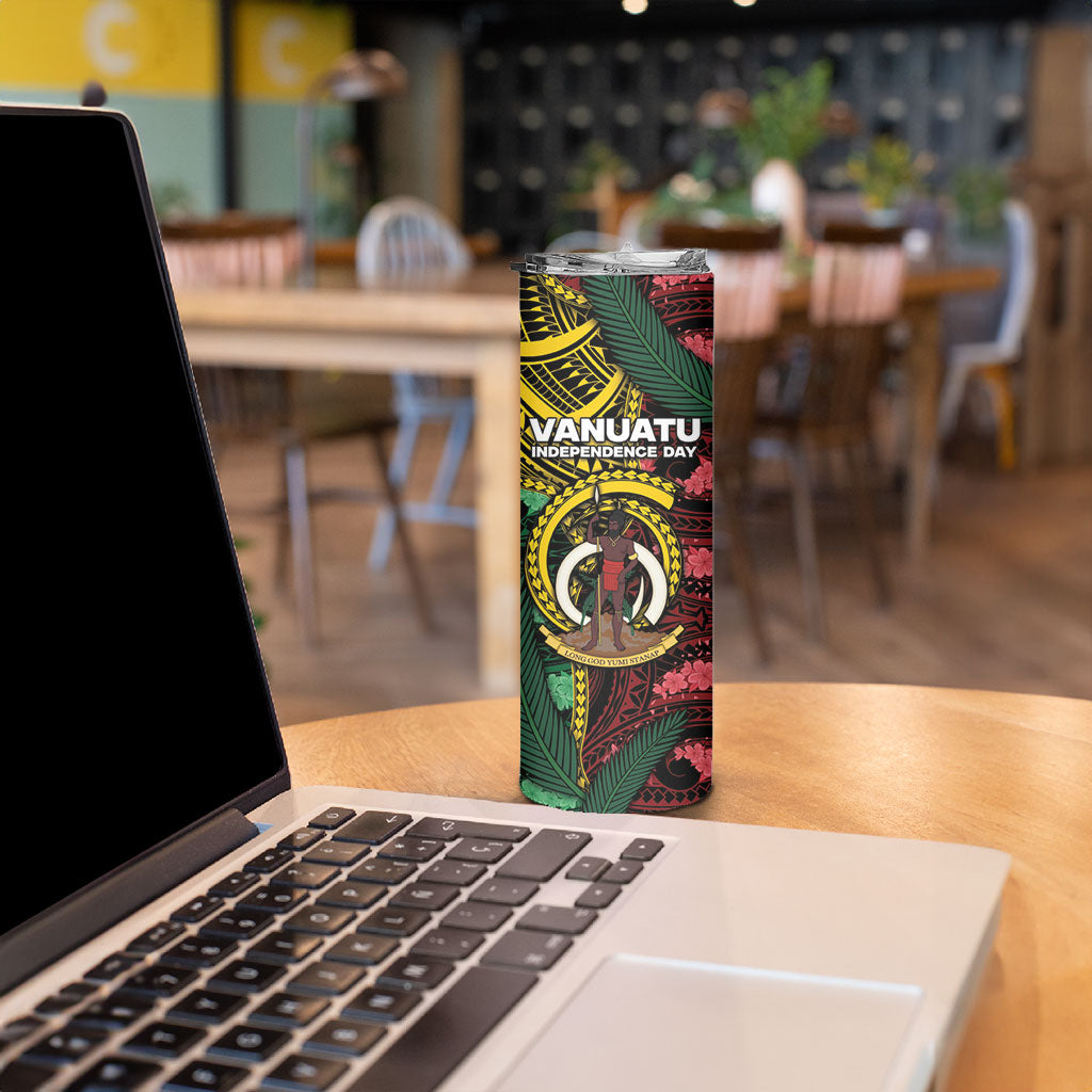 Personalised Vanuatu Independence Day Skinny Tumbler Boar Tusk Warrior Tribal Floral Patterns DT05 - Polynesian Pride