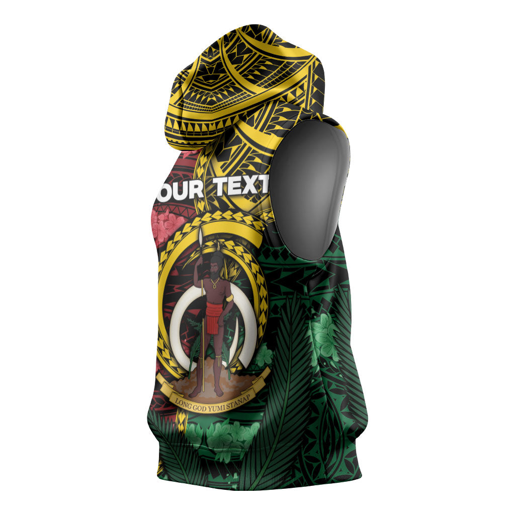 Personalised Vanuatu Independence Day Sleeveless Hoodie Boar Tusk Warrior Tribal Floral Patterns DT05 - Polynesian Pride