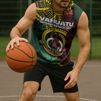 Personalised Vanuatu Independence Day Sleeveless Hoodie Boar Tusk Warrior Tribal Floral Patterns DT05 - Polynesian Pride