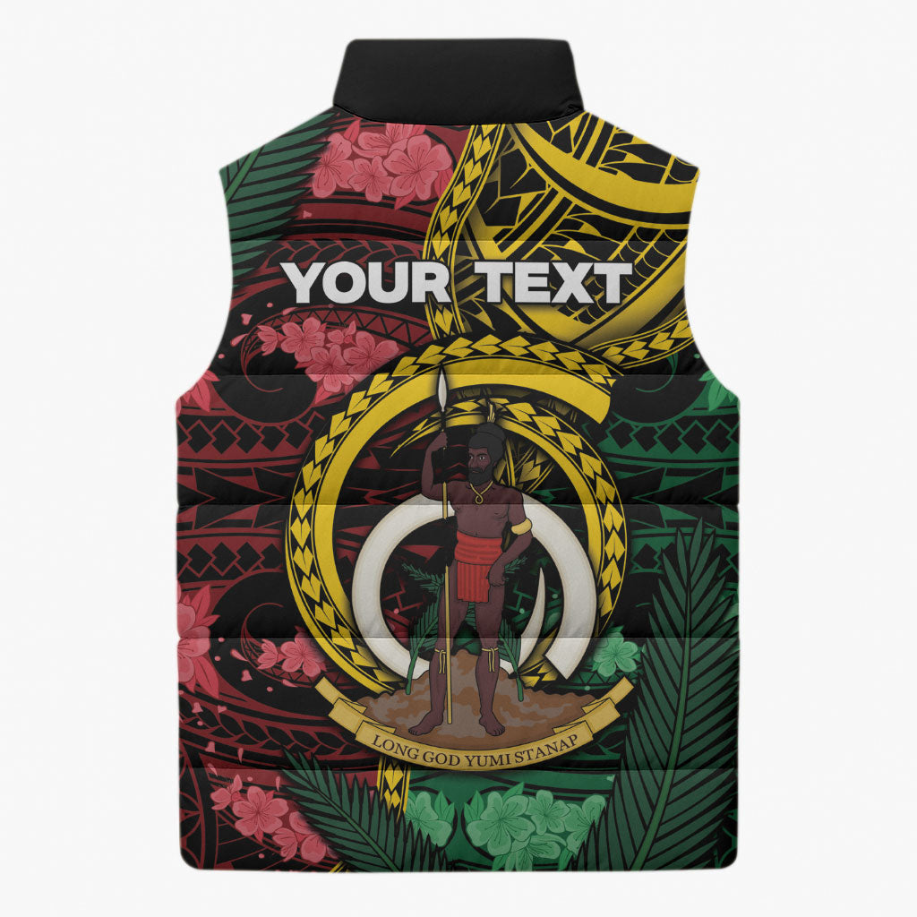Personalised Vanuatu Independence Day Sleeveless Puffer Jacket Boar Tusk Warrior Tribal Floral Patterns DT05 - Polynesian Pride