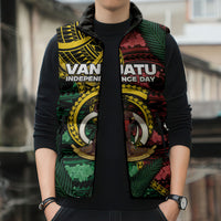Personalised Vanuatu Independence Day Sleeveless Puffer Jacket Boar Tusk Warrior Tribal Floral Patterns DT05 - Polynesian Pride