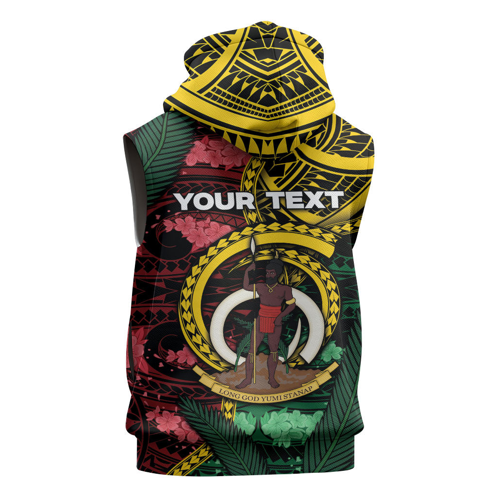 Personalised Vanuatu Independence Day Sleeveless Zip Hoodie Boar Tusk Warrior Tribal Floral Patterns DT05 - Polynesian Pride