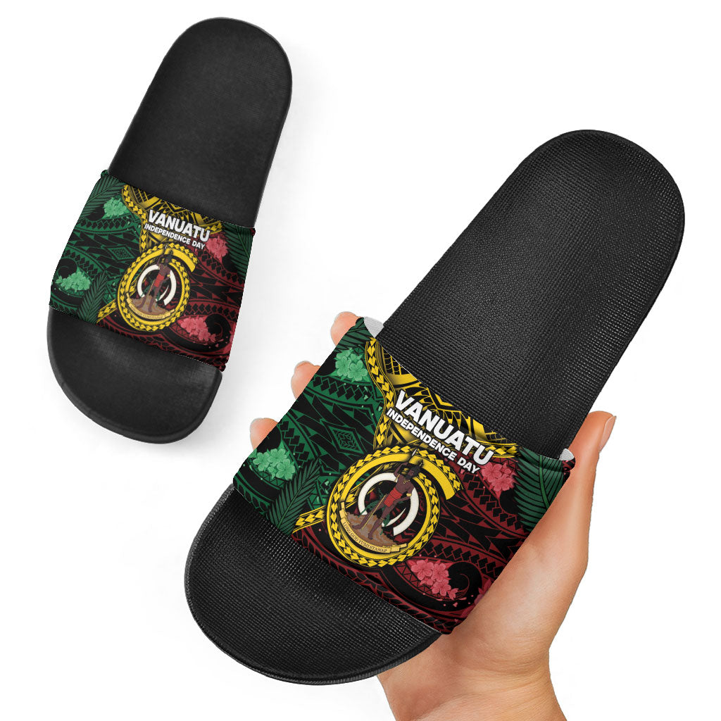 Vanuatu Independence Day Slide Sandals Boar Tusk Warrior Tribal Floral Patterns DT05 - Polynesian Pride