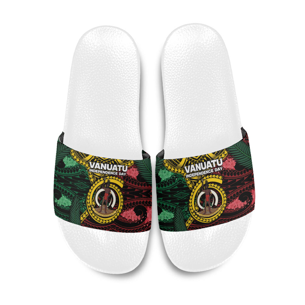 Vanuatu Independence Day Slide Sandals Boar Tusk Warrior Tribal Floral Patterns DT05 Multicolor - Polynesian Pride