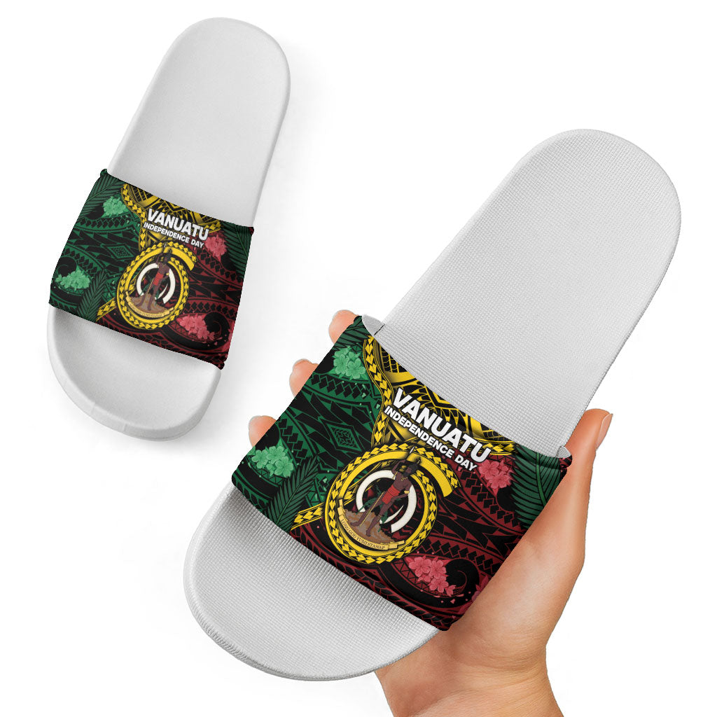 Vanuatu Independence Day Slide Sandals Boar Tusk Warrior Tribal Floral Patterns DT05 - Polynesian Pride