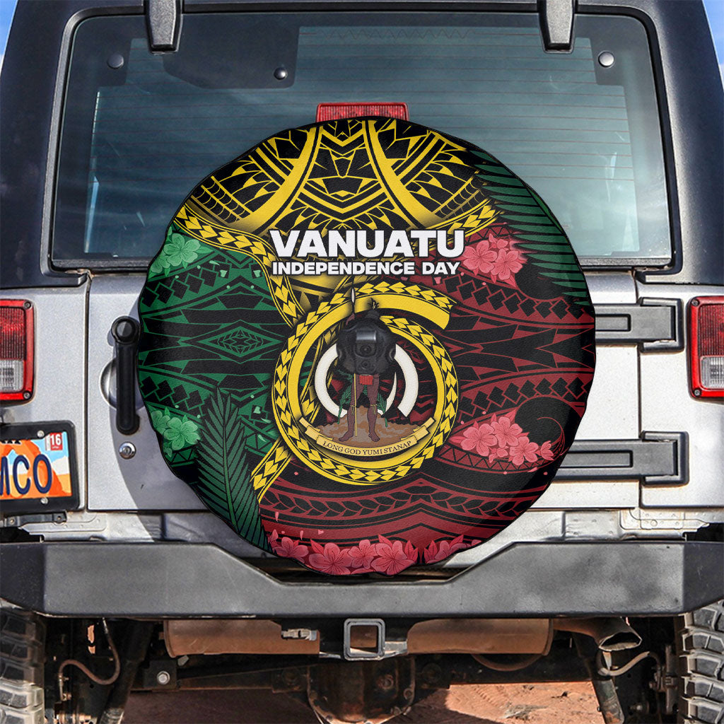 Vanuatu Independence Day Spare Tire Cover Boar Tusk Warrior Tribal Floral Patterns DT05 Multicolor - Polynesian Pride