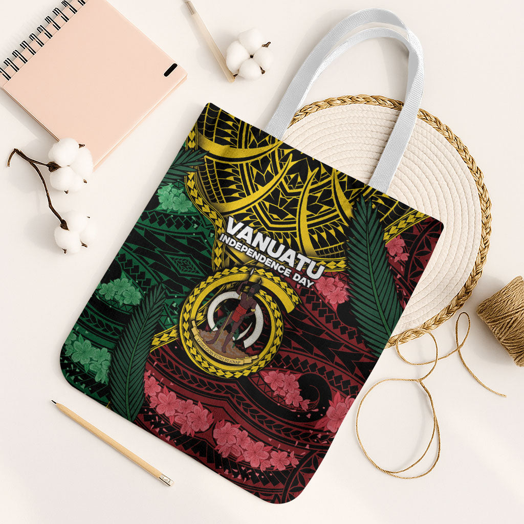 Vanuatu Independence Day Tote Bag Boar Tusk Warrior Tribal Floral Patterns DT05 White Strap One Size Multicolor - Polynesian Pride