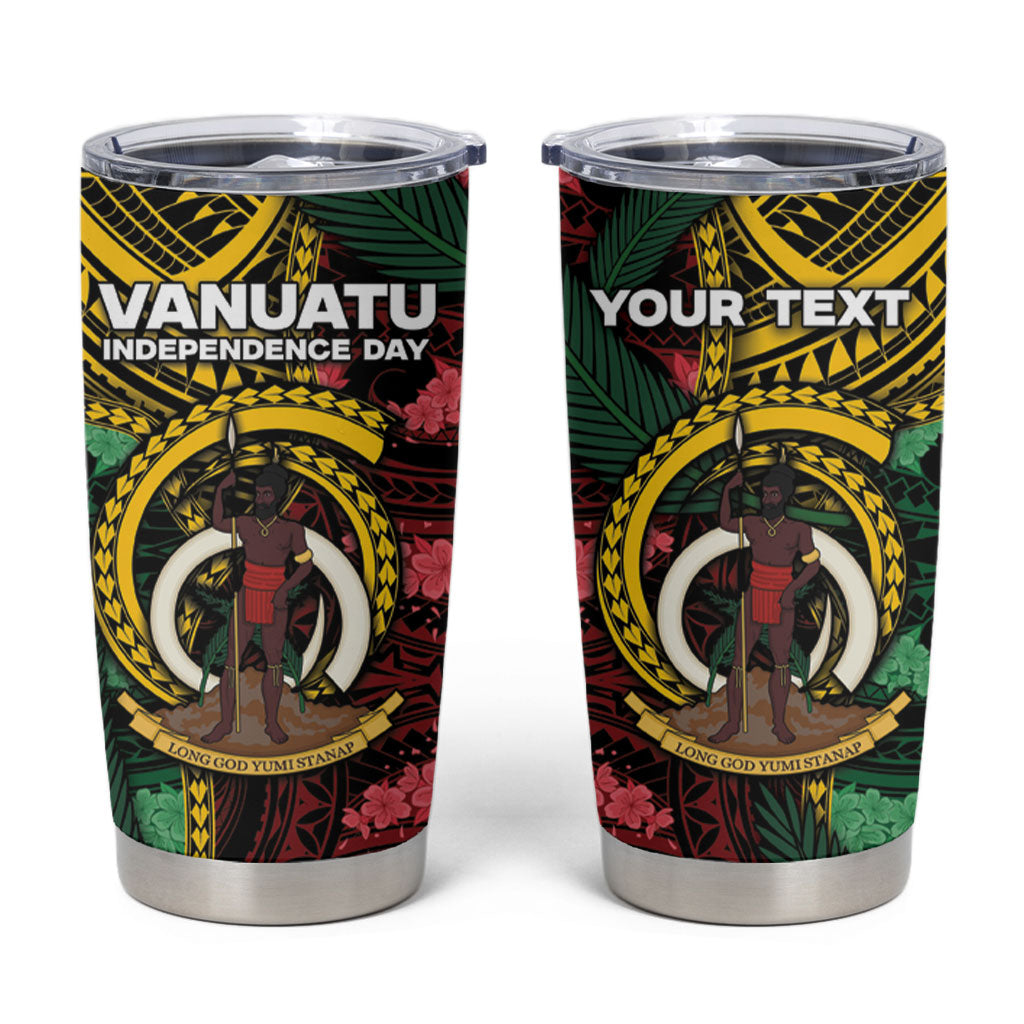 Personalised Vanuatu Independence Day Tumbler Cup Boar Tusk Warrior Tribal Floral Patterns DT05 Multicolor - Polynesian Pride