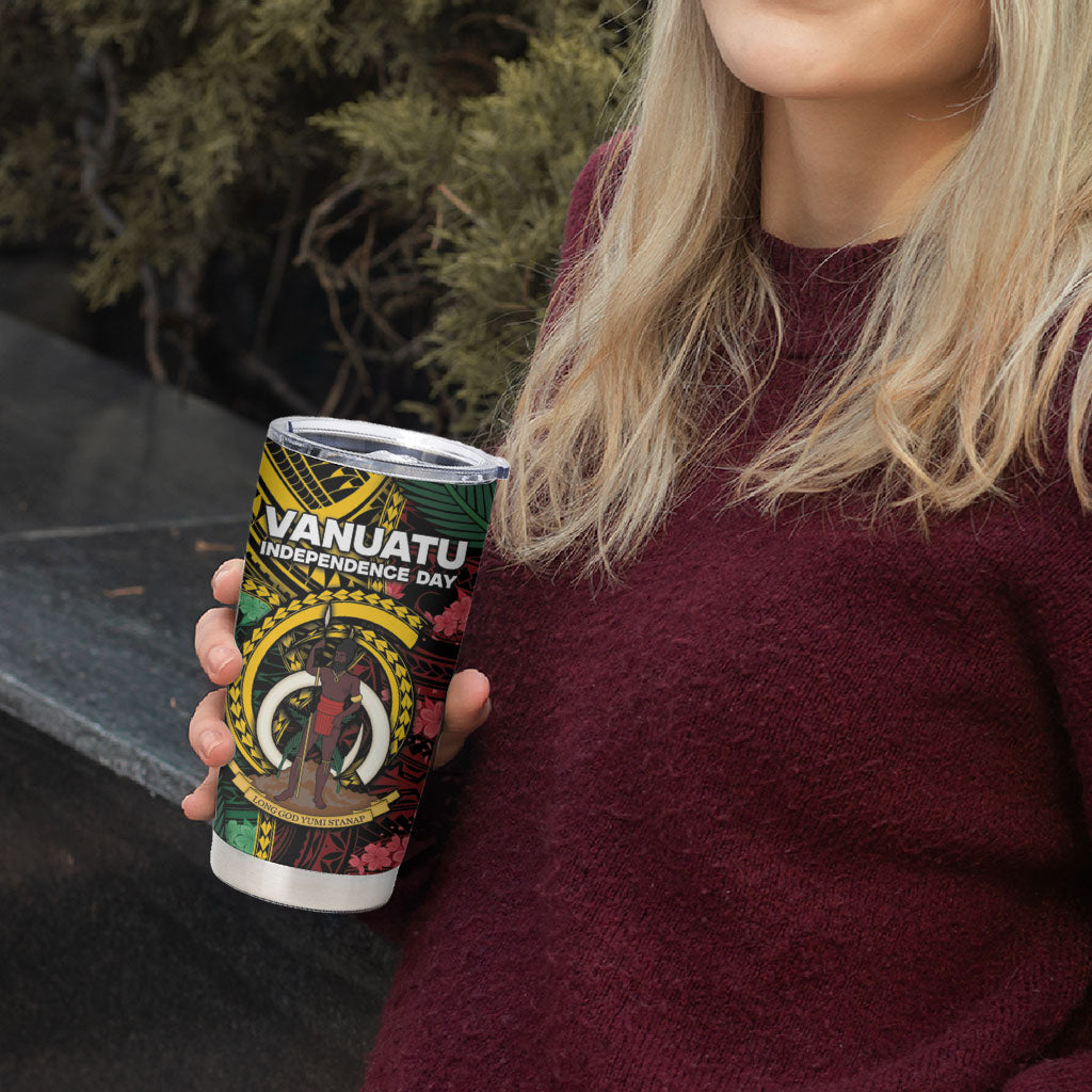 Personalised Vanuatu Independence Day Tumbler Cup Boar Tusk Warrior Tribal Floral Patterns DT05 - Polynesian Pride