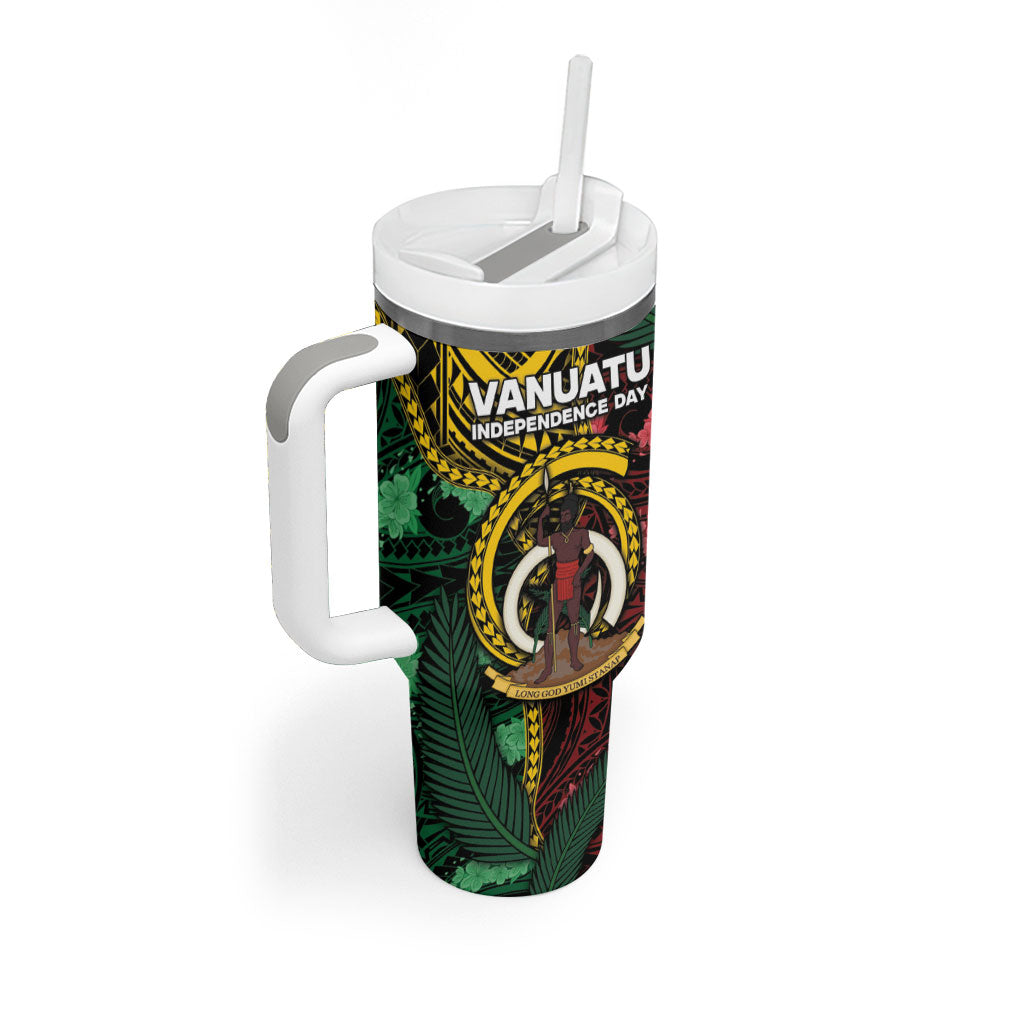 Personalised Vanuatu Independence Day Tumbler With Handle Boar Tusk Warrior Tribal Floral Patterns DT05 - Polynesian Pride