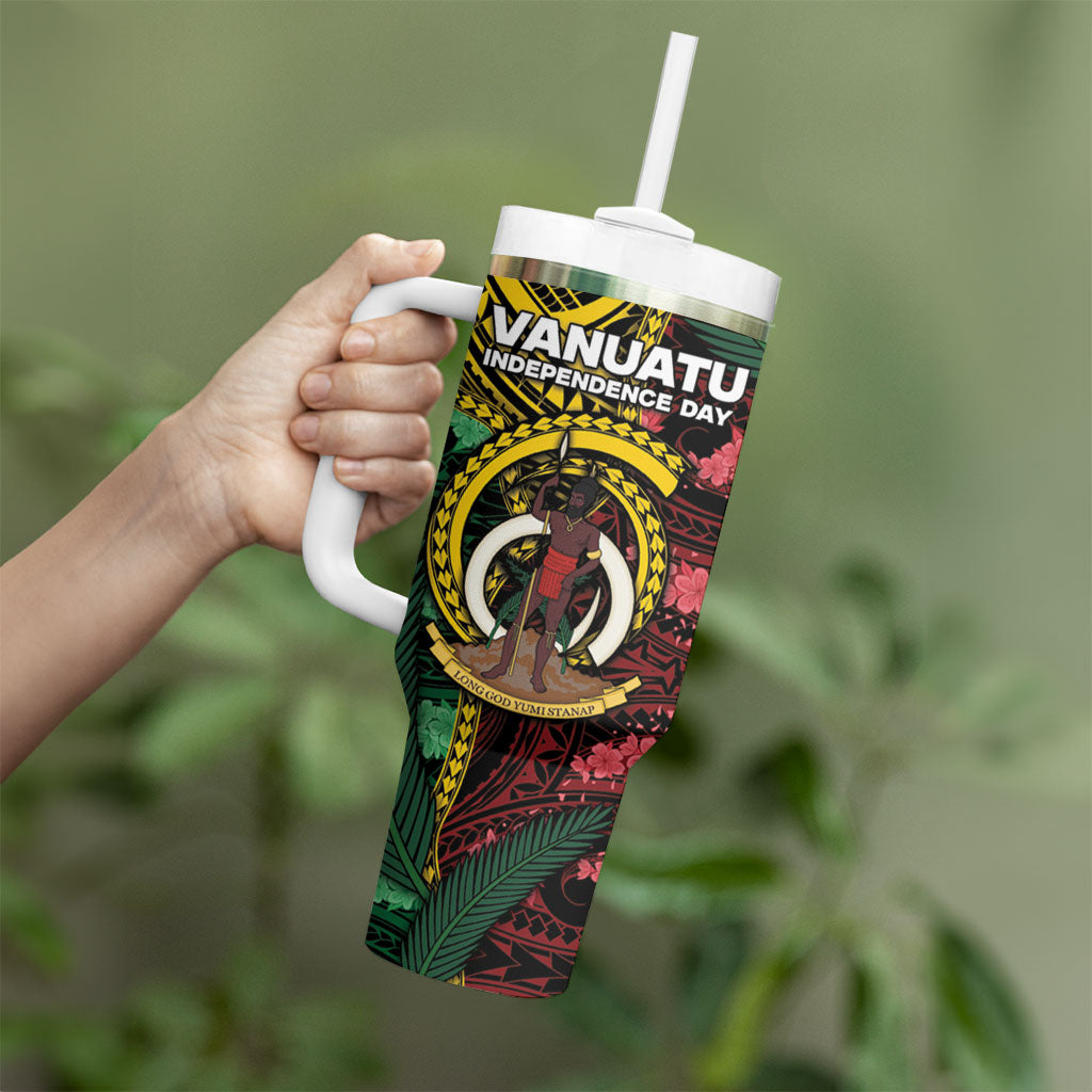 Personalised Vanuatu Independence Day Tumbler With Handle Boar Tusk Warrior Tribal Floral Patterns DT05 - Polynesian Pride