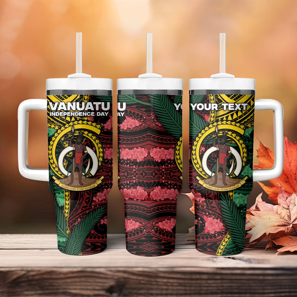 Personalised Vanuatu Independence Day Tumbler With Handle Boar Tusk Warrior Tribal Floral Patterns DT05 - Polynesian Pride