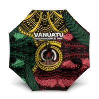 Vanuatu Independence Day Umbrella Boar Tusk Warrior Tribal Floral Patterns DT05 One Size Folded 11.42 inch Opened Diameter 37.4 inch Multicolor - Polynesian Pride