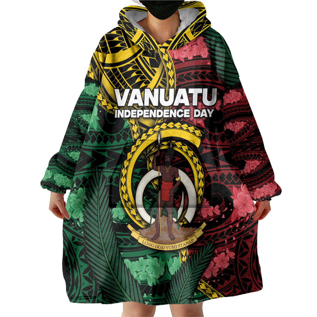 Personalised Vanuatu Independence Day Wearable Blanket Hoodie Boar Tusk Warrior Tribal Floral Patterns DT05 - Polynesian Pride