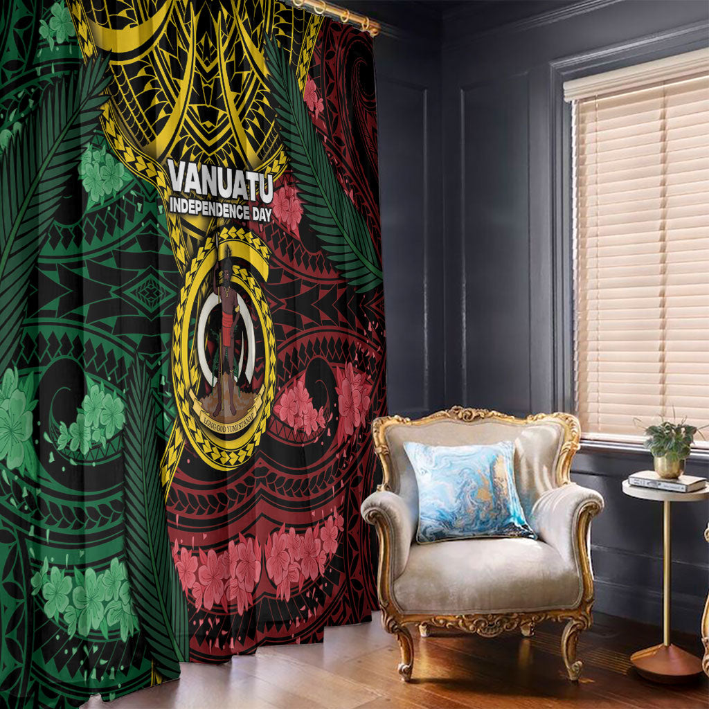 Vanuatu Independence Day Window Curtain Boar Tusk Warrior Tribal Floral Patterns DT05 - Polynesian Pride