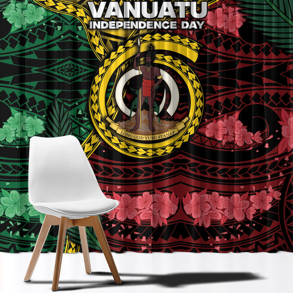 Vanuatu Independence Day Window Curtain Boar Tusk Warrior Tribal Floral Patterns DT05 - Polynesian Pride
