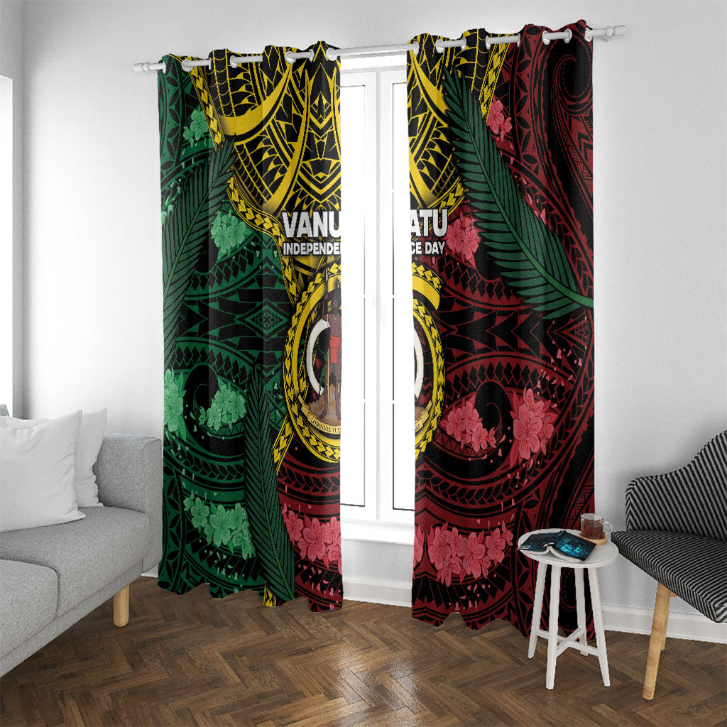Vanuatu Independence Day Window Curtain Boar Tusk Warrior Tribal Floral Patterns DT05 With Grommets Multicolor - Polynesian Pride