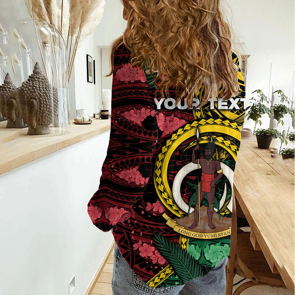 Personalised Vanuatu Independence Day Women Casual Shirt Boar Tusk Warrior Tribal Floral Patterns DT05 - Polynesian Pride