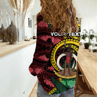 Personalised Vanuatu Independence Day Women Casual Shirt Boar Tusk Warrior Tribal Floral Patterns DT05 - Polynesian Pride
