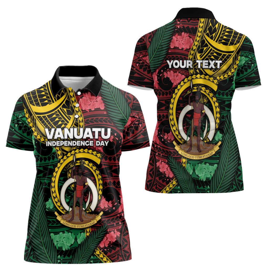 Personalised Vanuatu Independence Day Women Polo Shirt Boar Tusk Warrior Tribal Floral Patterns DT05 - Polynesian Pride