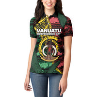 Personalised Vanuatu Independence Day Women Polo Shirt Boar Tusk Warrior Tribal Floral Patterns DT05 - Polynesian Pride