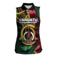 Personalised Vanuatu Independence Day Women Sleeveless Polo Shirt Boar Tusk Warrior Tribal Floral Patterns DT05 Female Multicolor - Polynesian Pride
