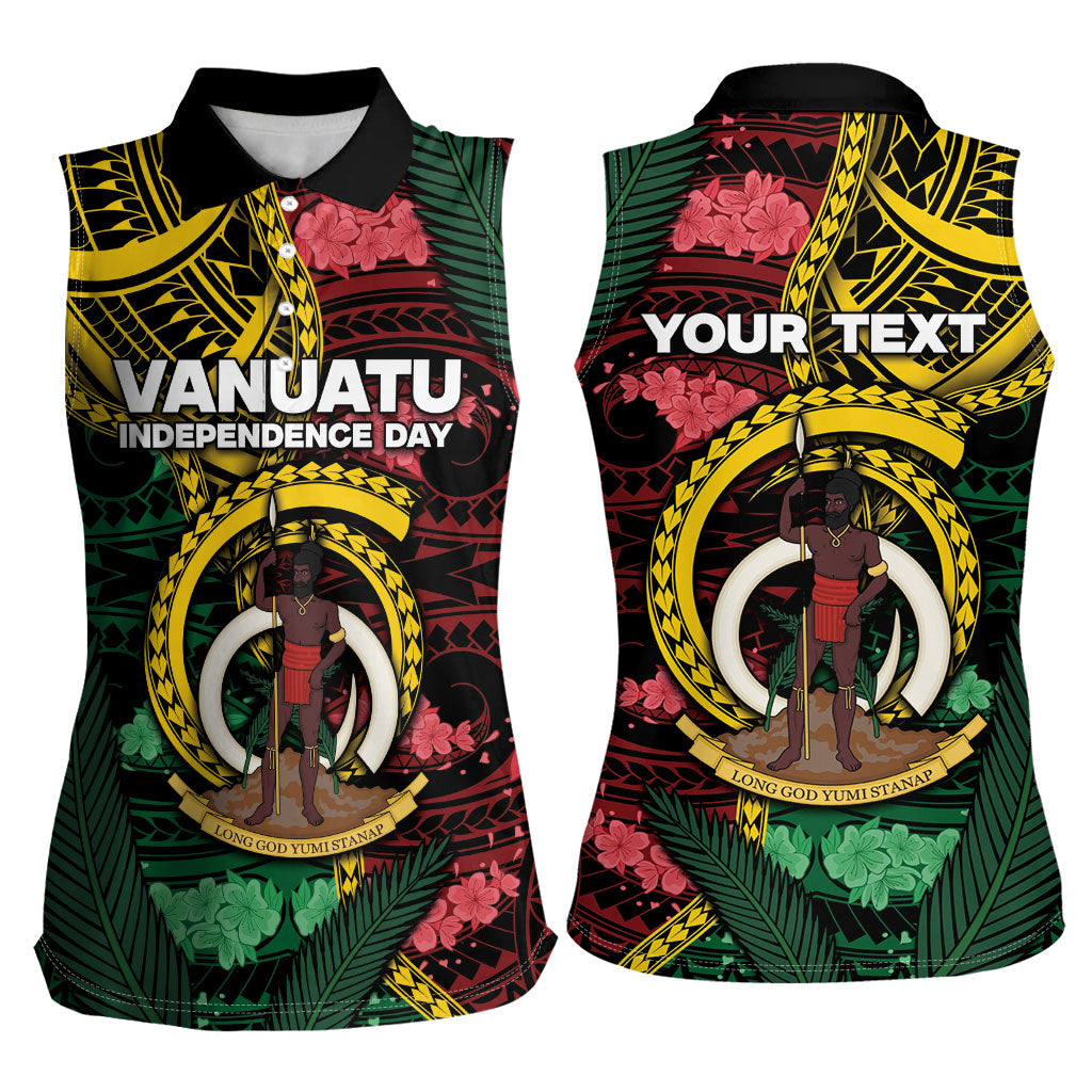 Personalised Vanuatu Independence Day Women Sleeveless Polo Shirt Boar Tusk Warrior Tribal Floral Patterns DT05 - Polynesian Pride