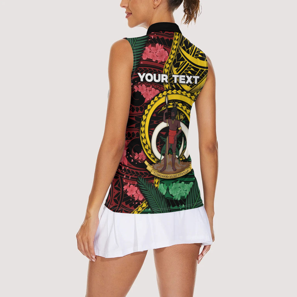 Personalised Vanuatu Independence Day Women Sleeveless Polo Shirt Boar Tusk Warrior Tribal Floral Patterns DT05 - Polynesian Pride