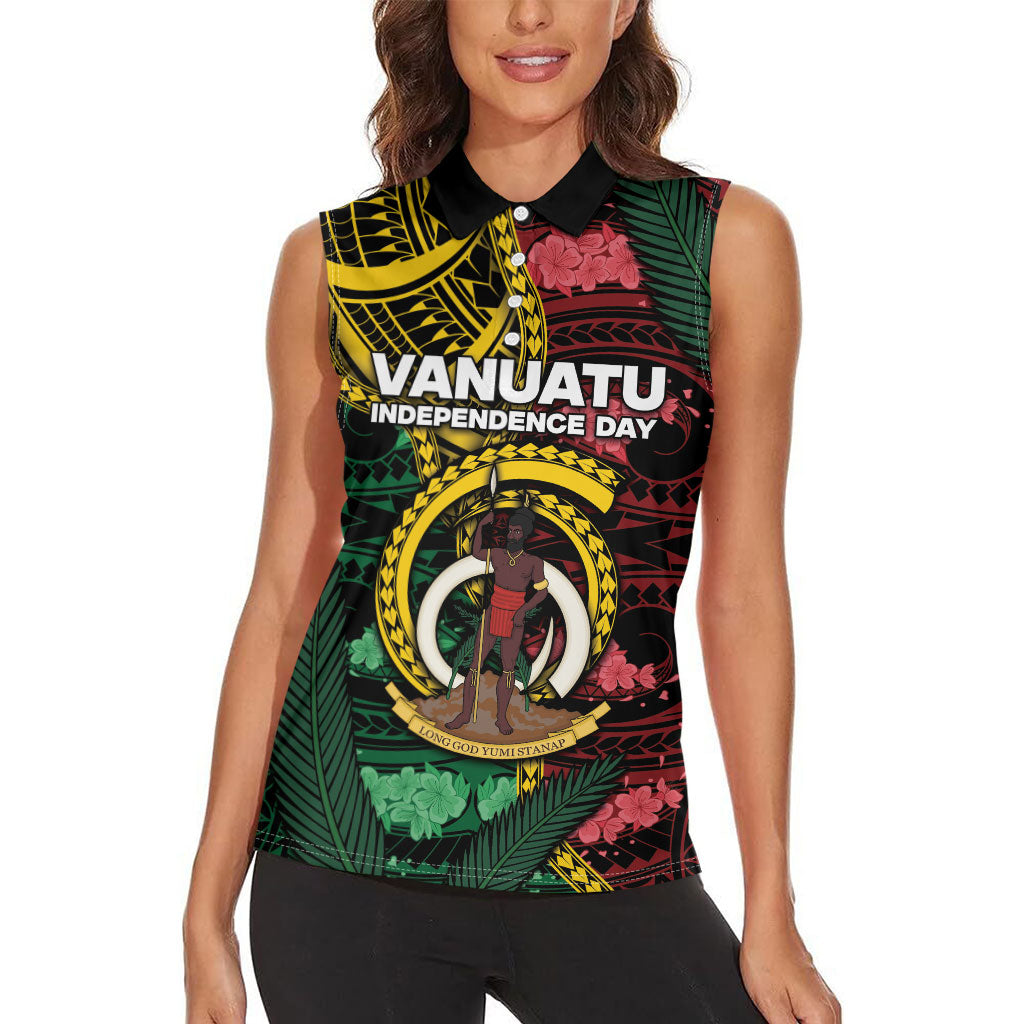 Personalised Vanuatu Independence Day Women Sleeveless Polo Shirt Boar Tusk Warrior Tribal Floral Patterns DT05 - Polynesian Pride
