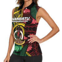 Personalised Vanuatu Independence Day Women Sleeveless Polo Shirt Boar Tusk Warrior Tribal Floral Patterns DT05 - Polynesian Pride