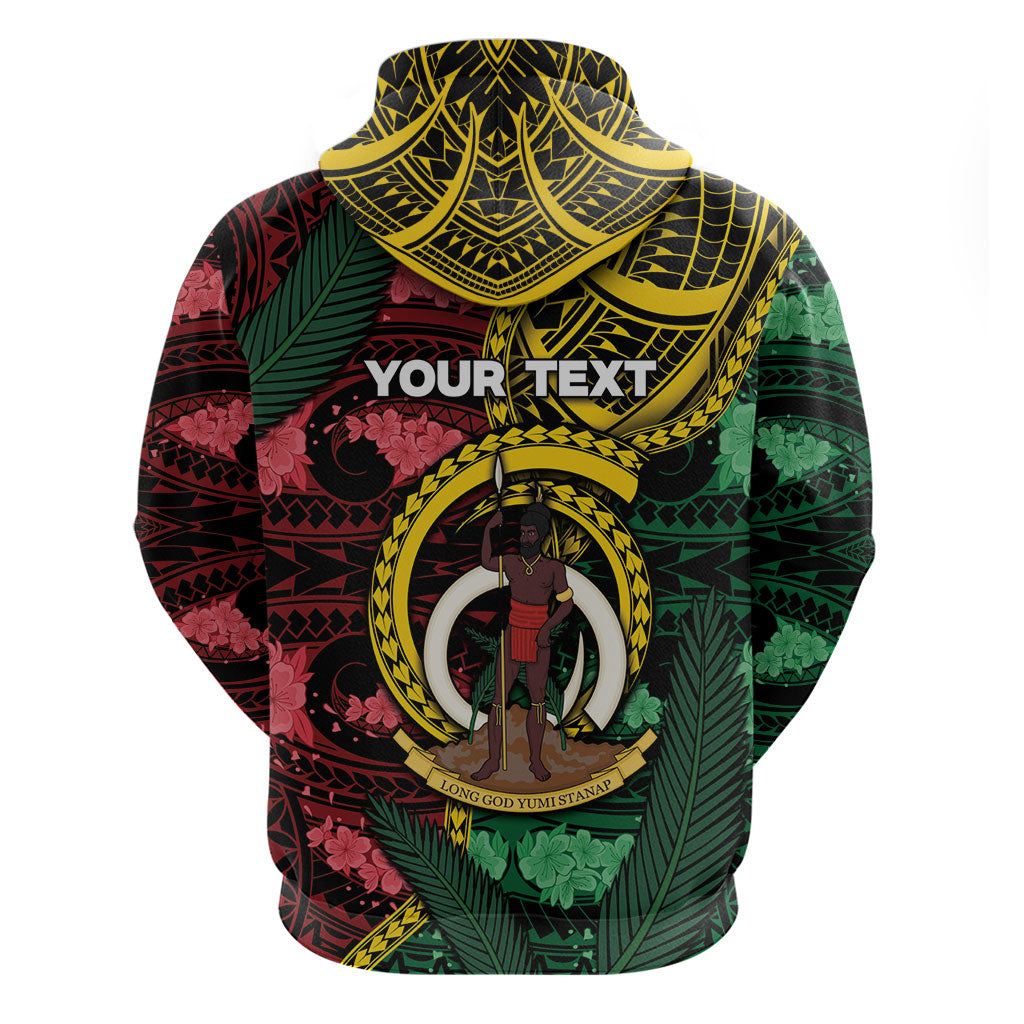 Personalised Vanuatu Independence Day Zip Hoodie Boar Tusk Warrior Tribal Floral Patterns DT05 - Polynesian Pride