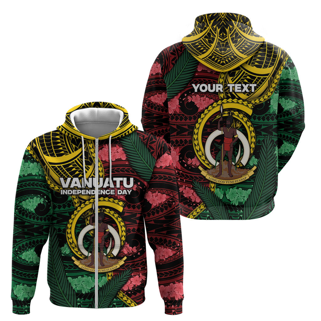Personalised Vanuatu Independence Day Zip Hoodie Boar Tusk Warrior Tribal Floral Patterns DT05 - Polynesian Pride
