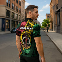 Personalised Vanuatu Independence Day Zipper Polo Shirt Boar Tusk Warrior Tribal Floral Patterns DT05 - Polynesian Pride