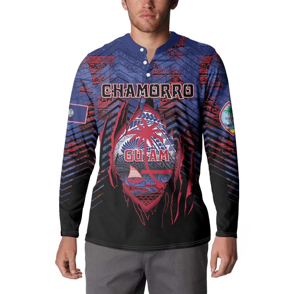 Personalised Guam Button Sweatshirt Chamorro Seal Tribal Scratch Design - Polynesian Pride