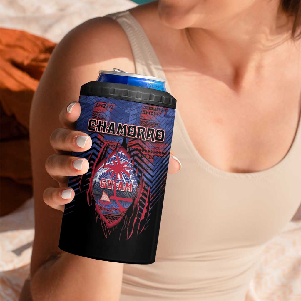 Personalised Guam 4 in 1 Can Cooler Tumbler Chamorro Seal Tribal Scratch Design - Polynesian Pride
