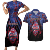 Personalised Guam Couples Matching Short Sleeve Bodycon Dress and Hawaiian Shirt Chamorro Seal Tribal Scratch Design - Polynesian Pride