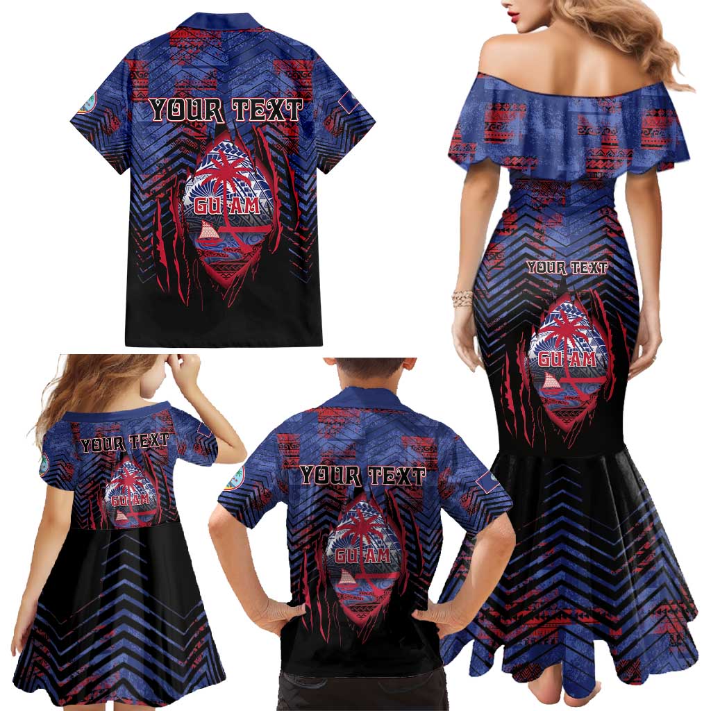 Personalised Guam Family Matching Mermaid Dress and Hawaiian Shirt Chamorro Seal Tribal Scratch Design - Polynesian Pride
