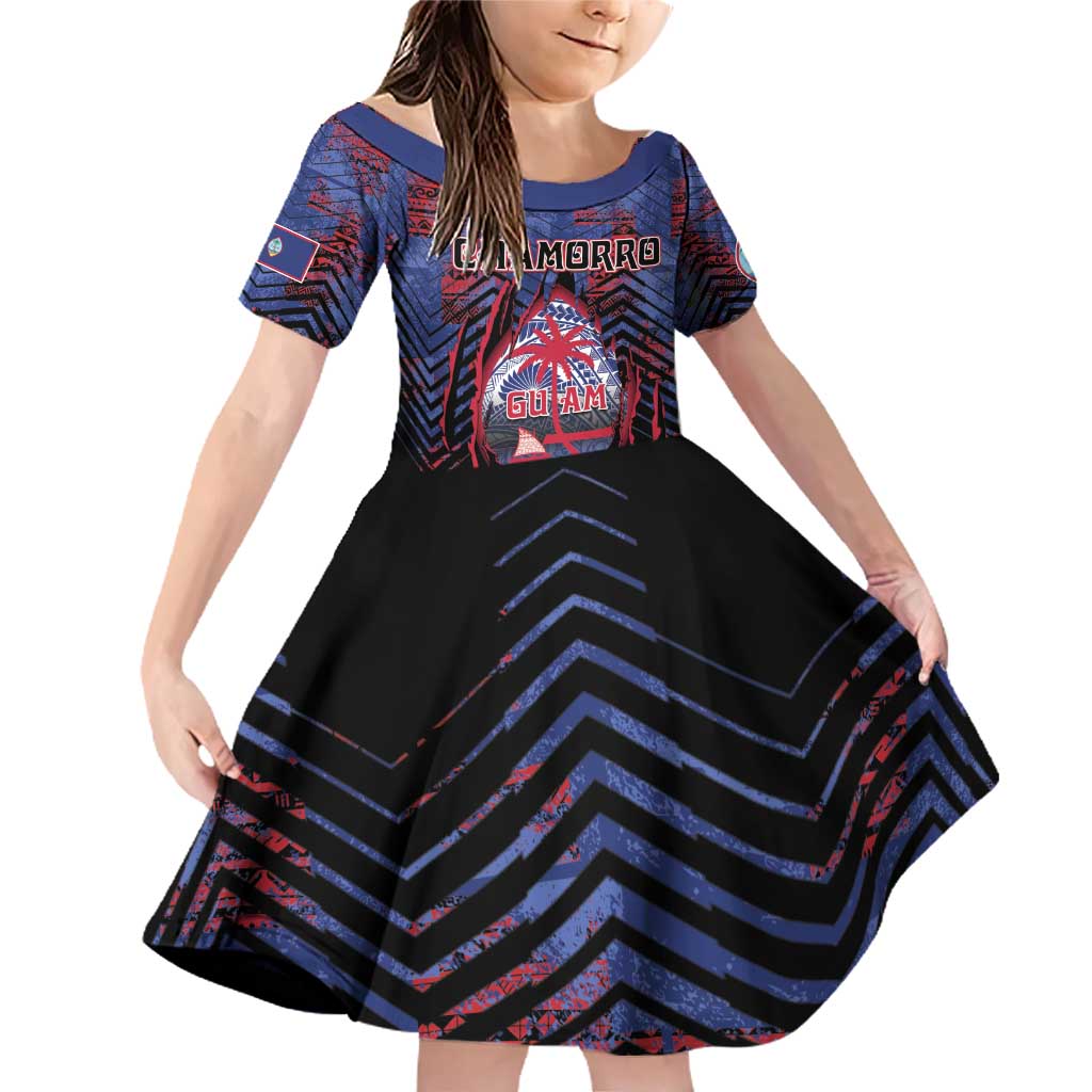 Personalised Guam Family Matching Off Shoulder Short Dress and Hawaiian Shirt Chamorro Seal Tribal Scratch Design - Polynesian Pride