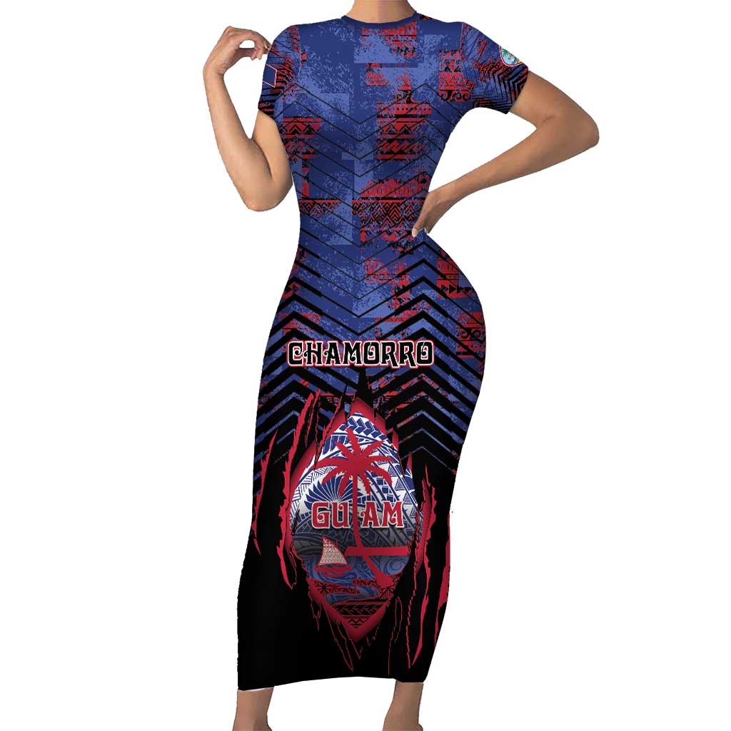 Personalised Guam Family Matching Short Sleeve Bodycon Dress and Hawaiian Shirt Chamorro Seal Tribal Scratch Design - Polynesian Pride