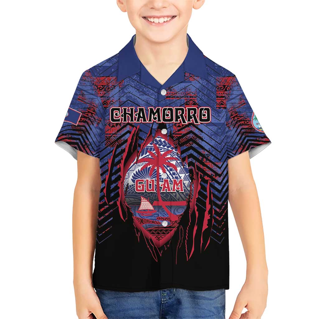 Personalised Guam Kid Hawaiian Shirt Chamorro Seal Tribal Scratch Design DT05 Kid Navy - Polynesian Pride