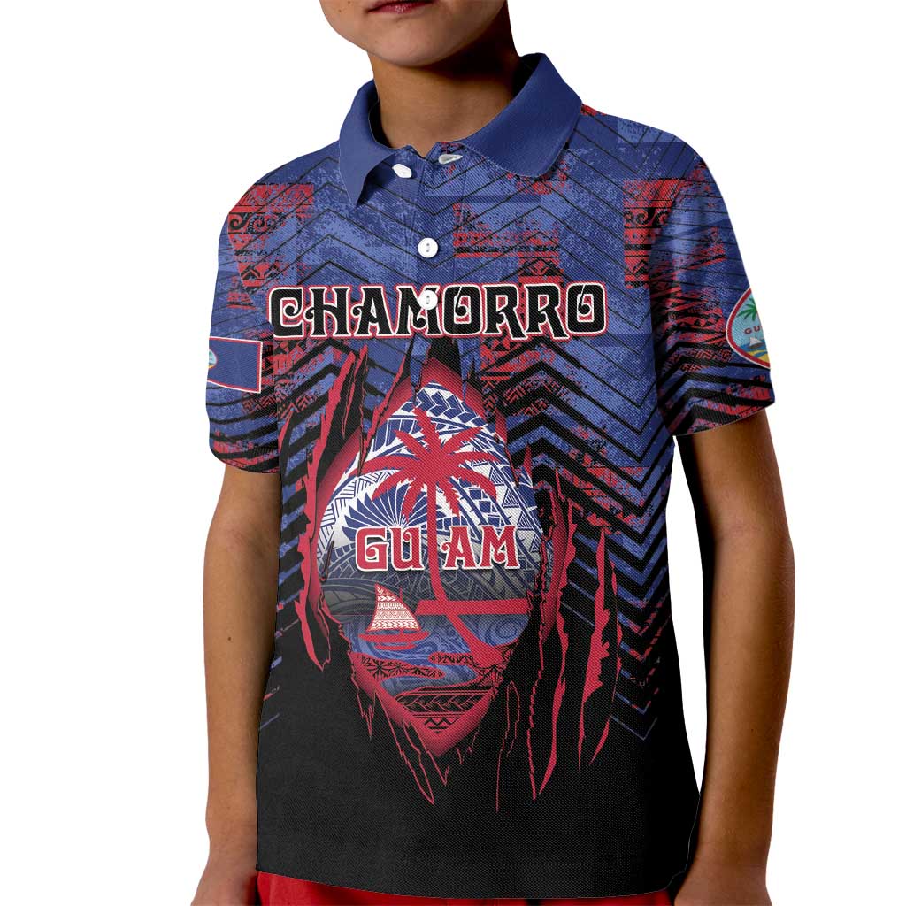 Personalised Guam Kid Polo Shirt Chamorro Seal Tribal Scratch Design - Polynesian Pride