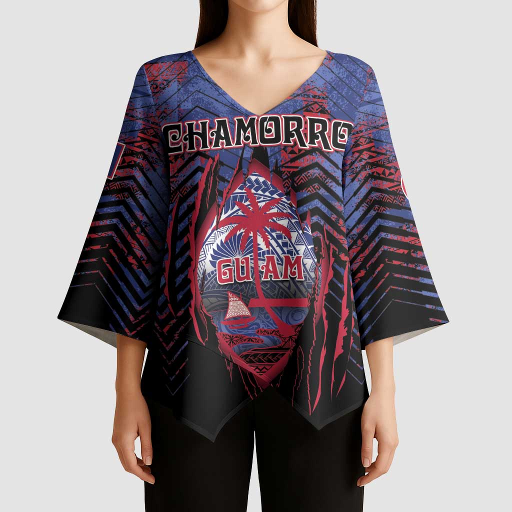 Personalised Guam Kimono Sleeve Blouse Chamorro Seal Tribal Scratch Design - Polynesian Pride