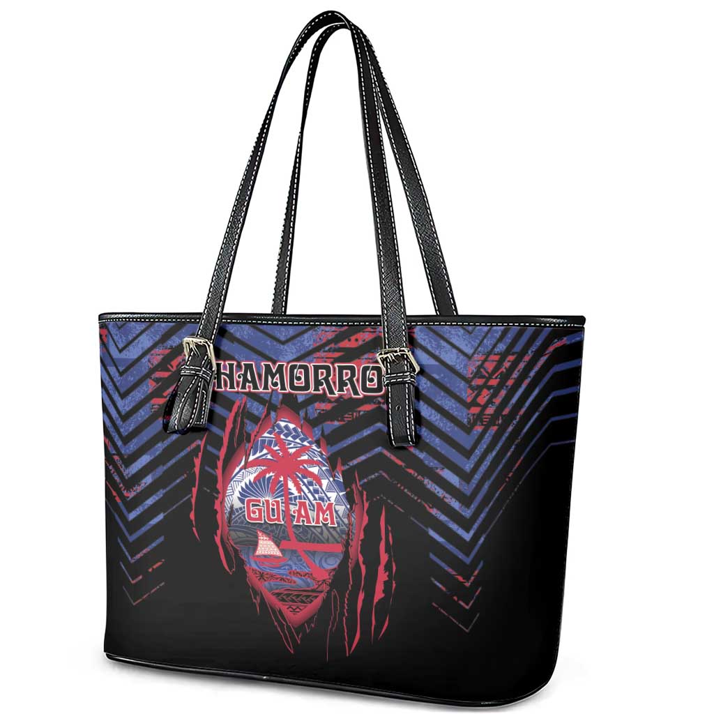 Guam Leather Tote Bag Chamorro Seal Tribal Scratch Design - Polynesian Pride