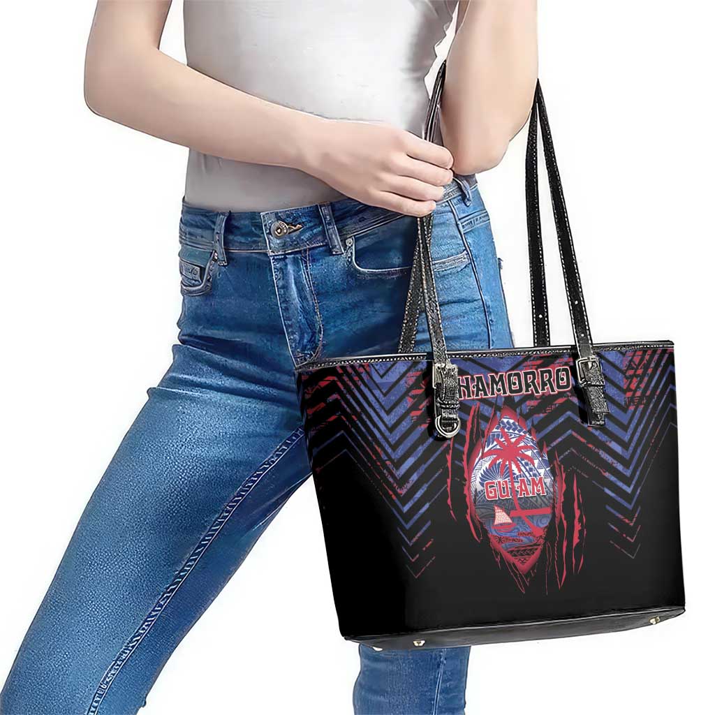 Guam Leather Tote Bag Chamorro Seal Tribal Scratch Design - Polynesian Pride